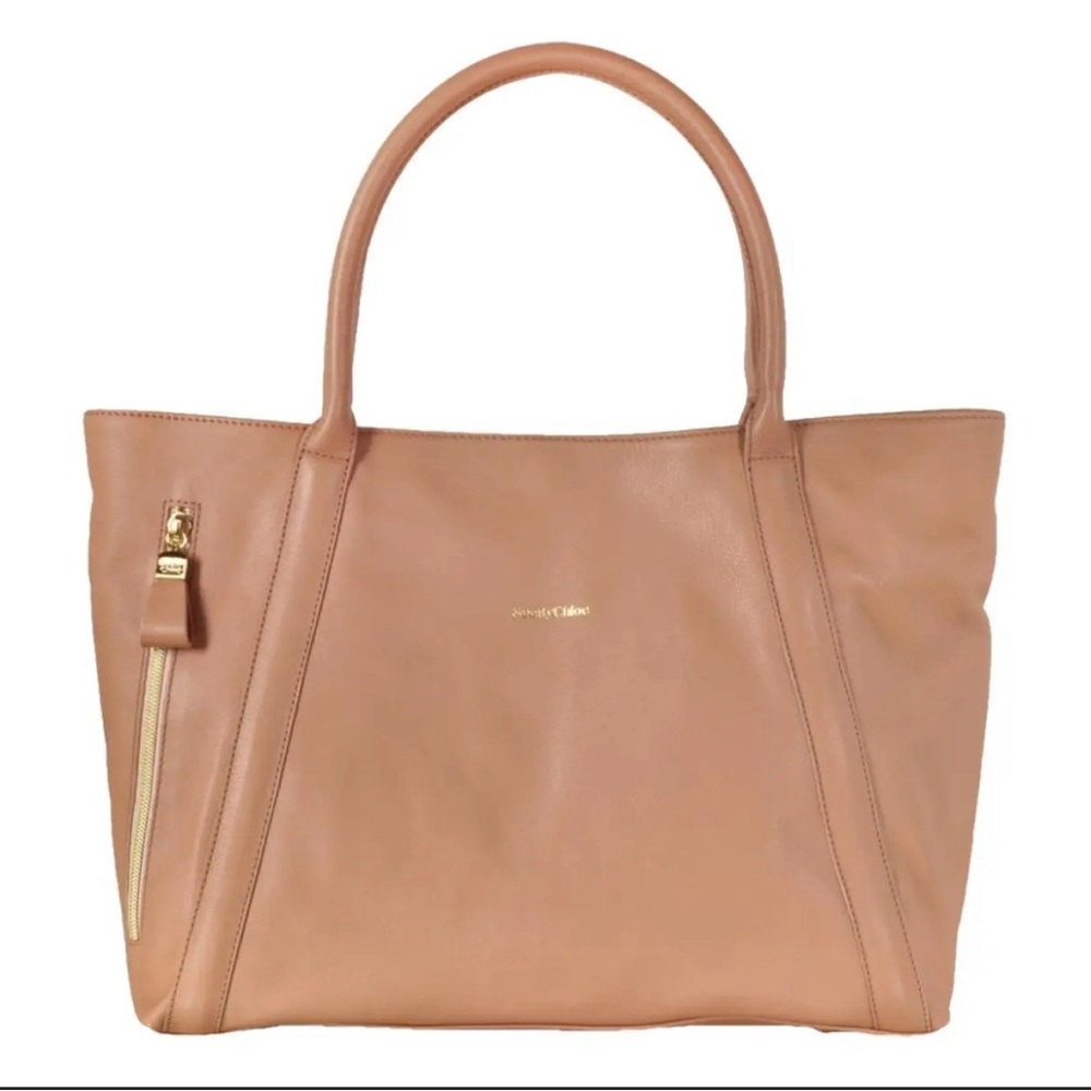 SEE BY CHLOE Beige/Clay/Pink Leather Shoulder Bag Side Zip Snap Closure